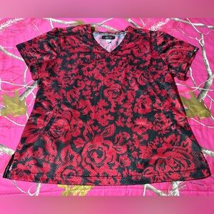 Koi Lite Red Rose Scrub Top